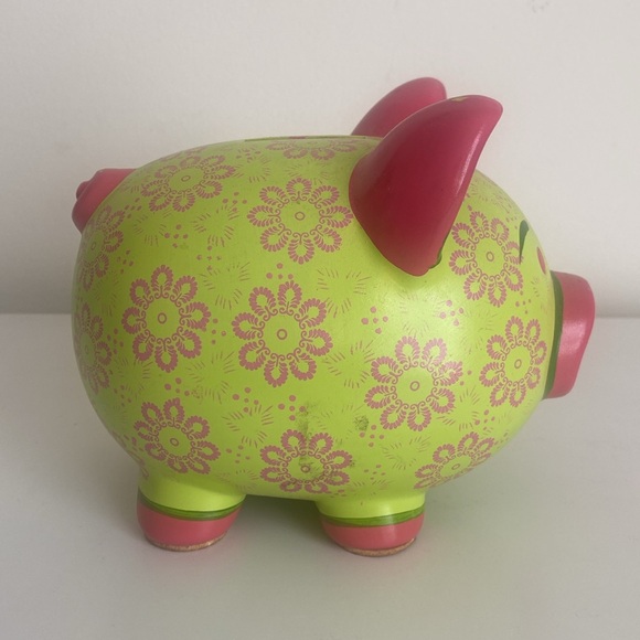Ceramic Piggy Bank Floral Print Save Money Pop Art Decor Home Accents Office - Picture 4 of 9